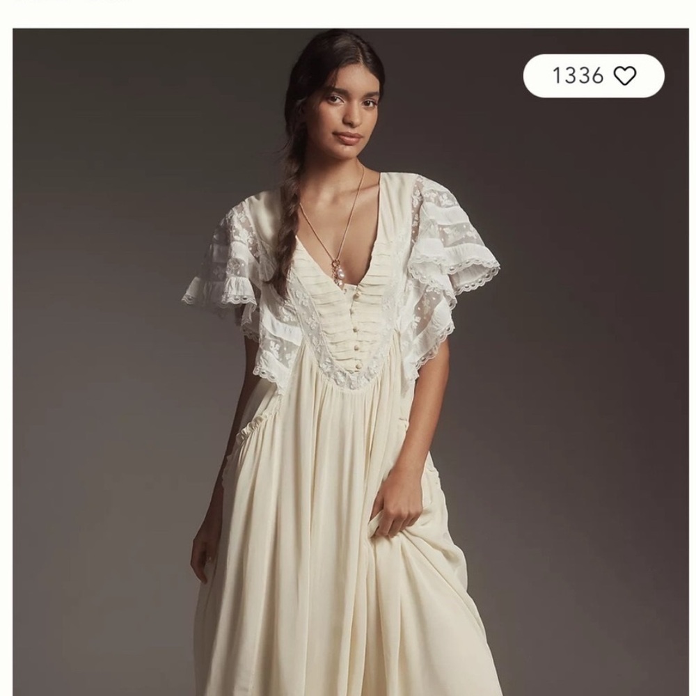 Anthropologie Cream Maxi Dress with Ruffled Sleeves